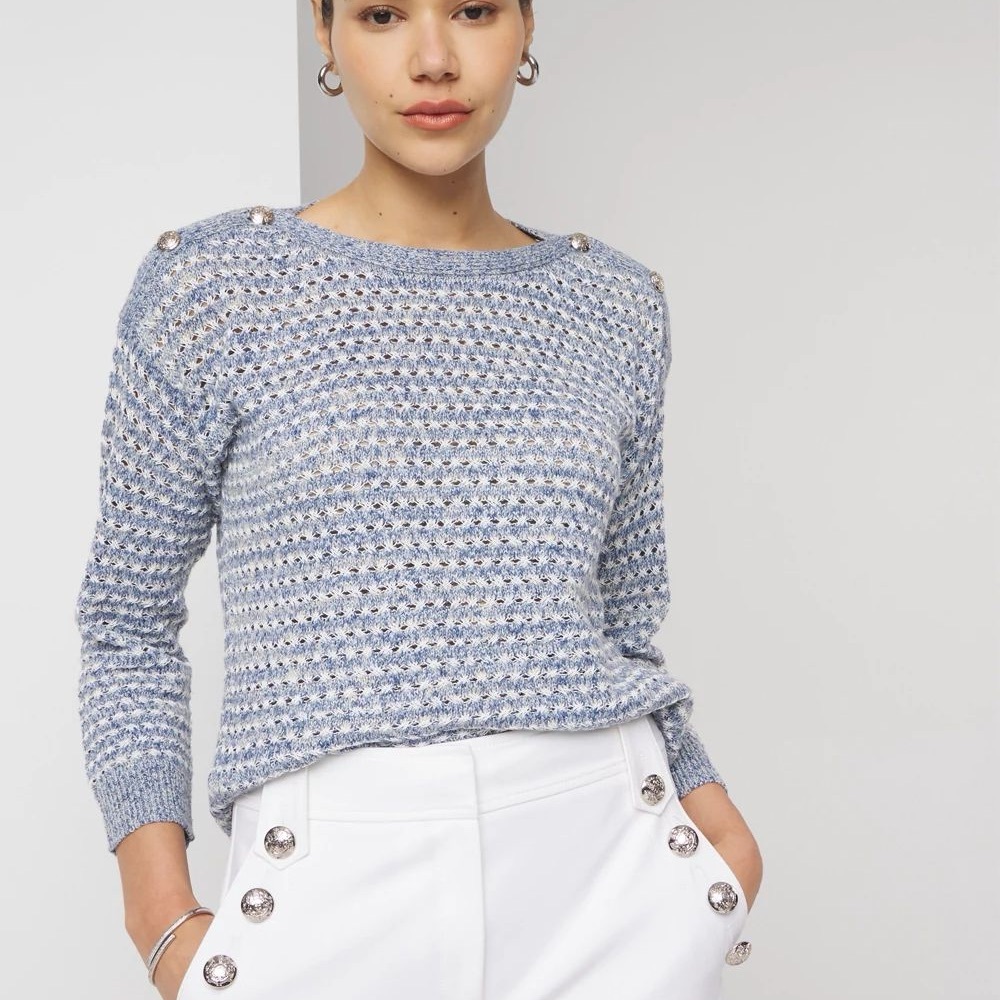 WHITE HOUSE BLACK MARKET Boat Neck Button Detail Sweater - Picture 4 of 4